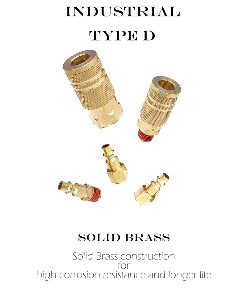 [Australia - AusPower] - T TANYA HARDWARE Coupler and Plug Kit (14 Piece), Industrial Type D, 1/4 in. NPT, Solid Brass Quick Connect Air Hose Fittings Set 14 Piece with sealant 