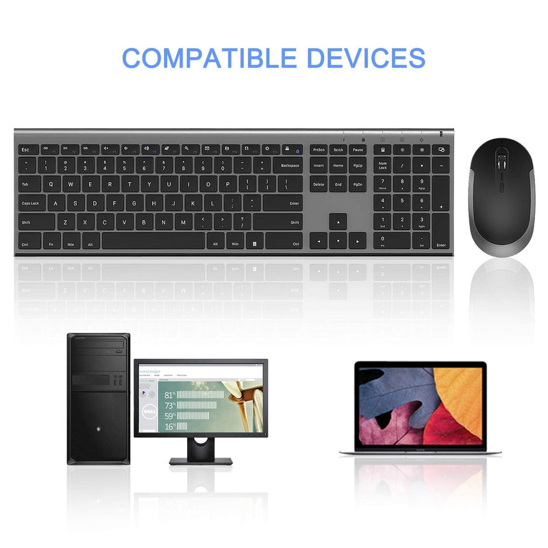 [Australia - AusPower] - Wireless Keyboard and Mouse, Vssoplor 2.4GHz Rechargeable Compact Quiet Full-Size Keyboard and Mouse Combo with Nano USB Receiver for Windows, Laptop, PC, Notebook-Dark Gray Dark Gray 