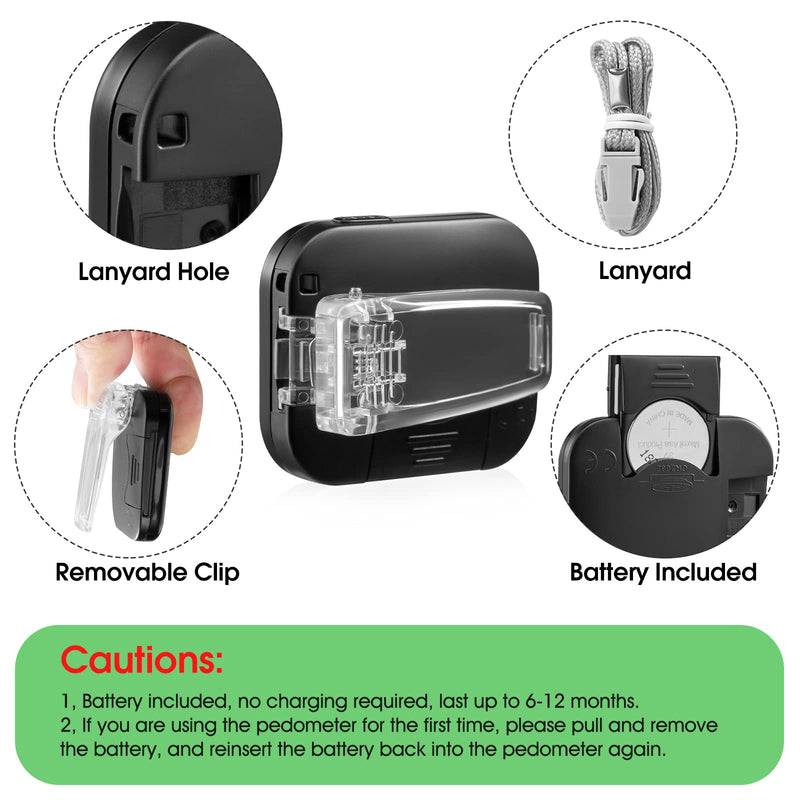 [Australia - AusPower] - 3D Pedometer for Walking, Simple Step Counter for Walking with Removable Clip and Lanyard, Accurate Pedometers for Steps, Step Tracker with Large Display for Men Women and Kids 
