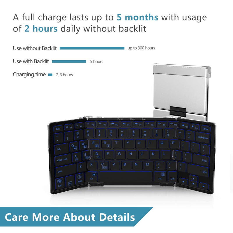 [Australia - AusPower] - iClever BK05 Bluetooth Keyboard with 3-Color Backlight, Bluetooth 5.1 Multi-Device Foldable Keyboard with Aluminum Alloy Base for iOS Windows Android Tablets, Smartphones, Laptops, PC and More 