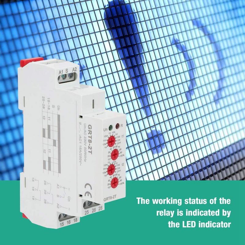 [Australia - AusPower] - Time Delay Relay, GRT8-2T Mini Rail Mount Double Delay Relay with LED Indicator AC 0.7-3VA/DC 0.5-1.7W(A230) 