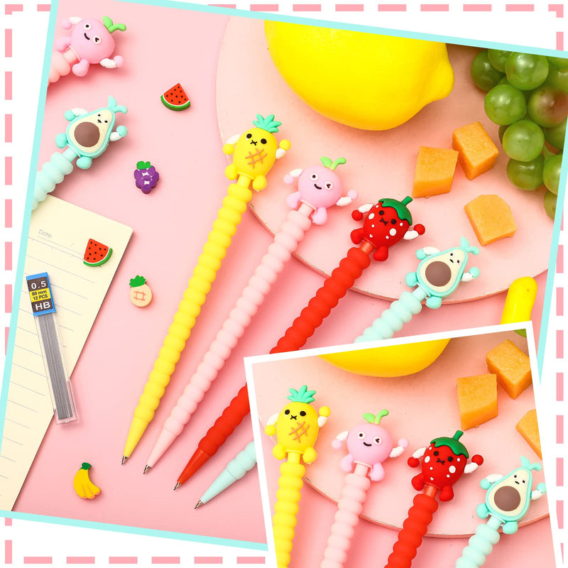 [Australia - AusPower] - 24 Pieces Mechanical Pencil Cute Mechanical Pencils with Fruit Erasers and Pencil Refills Pastel Mechanical Pencils Colorful Pencil with Fun Toppers for Girls Kids Students School (0.5 mm) 0.5 mm 