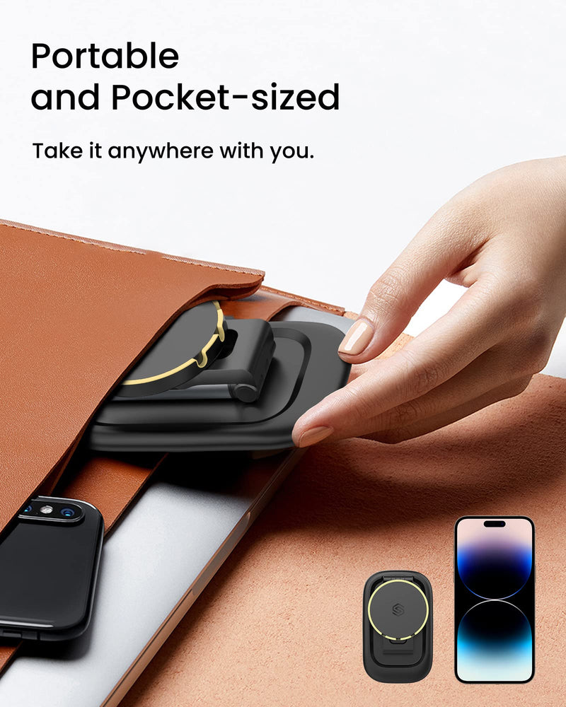 [Australia - AusPower] - SODI Magnetic Phone Stand for iPhone 14/13/12 Series, Mag-Safe Charger Compatible, Stand with Continuity Camera Mount, Foldable & Adjustable Phone Holder for Desk Accessories Cradle Dock, Black 