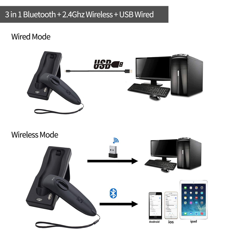 [Australia - AusPower] - Bluetooth Wireless Barcode Scanner Handheld Portable Bar-Code Reader Entries Enable Keyboard Entry,Computer Screen Barcode Scanner CCD Black 