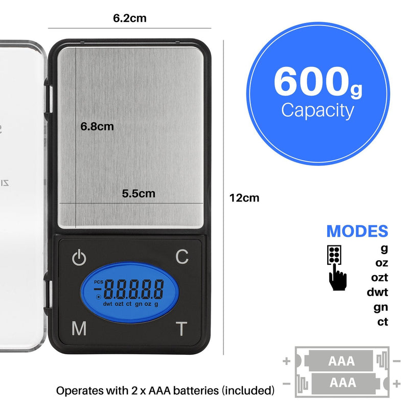 [Australia - AusPower] - Smart Weigh ZIP600 Ultra Slim Digital Pocket Scale 600g by 0.1g with Counting Feature,Gram Scale and Ounce Scale, High Precision Accuracy 