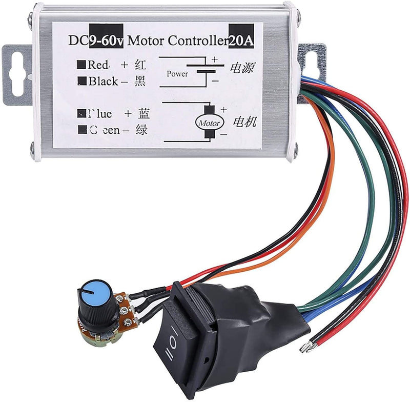 [Australia - AusPower] - KNACRO DC Motor Speed Controller Motor Driver Controls Module DC 9V-60V 12V 24V 36V 48V 60V Motor Pulse Width Modulator Regulator 20A 1200W PWM Monitor Dimmer Governor with Switch & Knob 20A +/- 