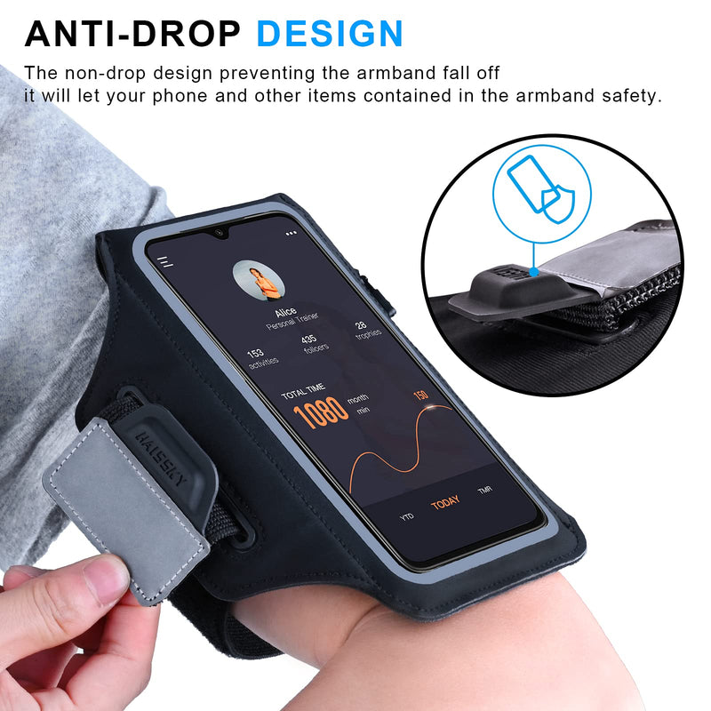 [Australia - AusPower] - HAISSKY Running Armband with Airpods Bag Cell Phone Armband for iPhone 12 Pro/11 Pro/XS/X/8, Galaxy S21/S20/S10, Water Resistant Sports Phone Holder & Zipper Slot Car Key Holder for 6.4 inch Phone Black (Up to 6.4'') 