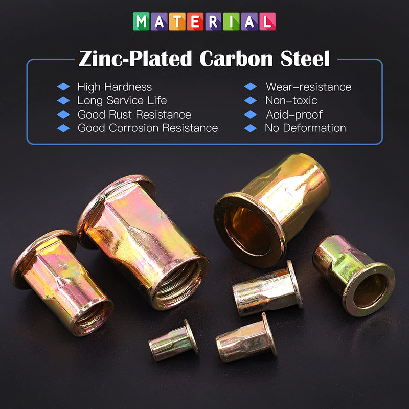 Glarks 120Pcs M3 Half Hex Body Flange Rivet Nuts Zinc Plated Carbon ...