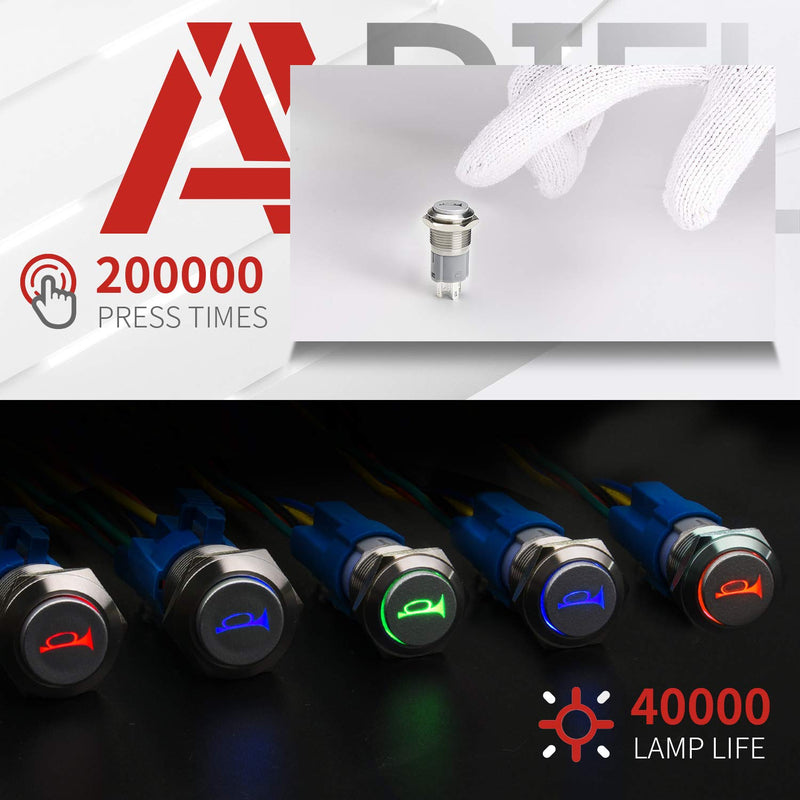 [Australia - AusPower] - APIELE 19mm 12V Momentary Speaker Horn Push Button Toggle Switch 3/4" Mounting Hole 1NO 1NC SPDT with Pre-Wiring Socket for Car Auto Motor (Blue) Blue/Silver Shell 
