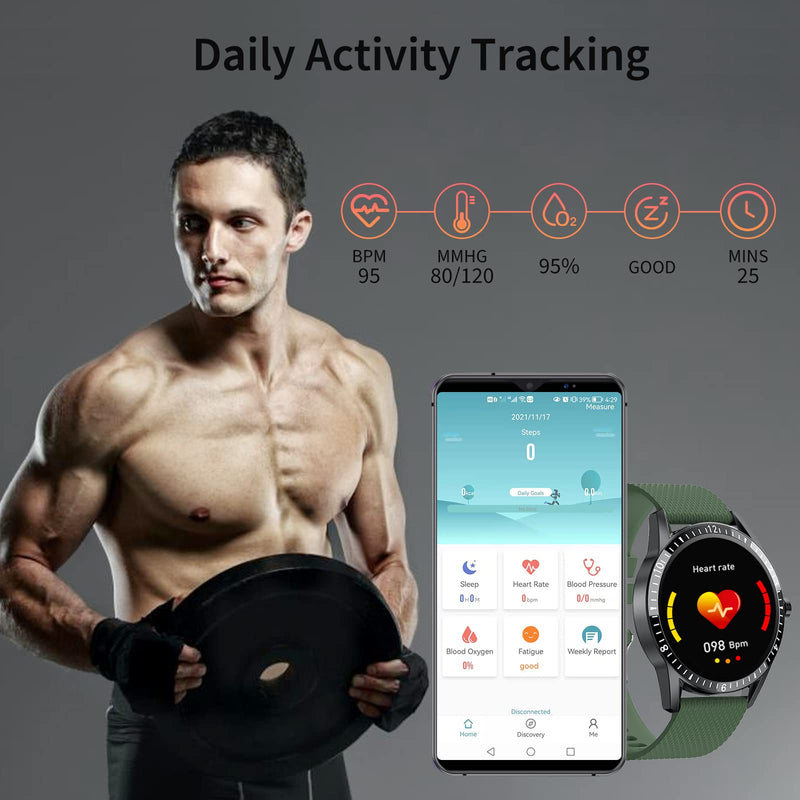 [Australia - AusPower] - Smart Watch for Android Phones - HD Smartwatch Fitness Tracker with Heart Rate & Sleep Monitor, Features Blood Pressure SpO2 Message Reminder Call Music and More, Activity Tracker for Men Women(Green) Green 