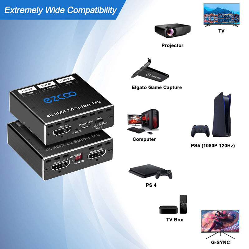 [Australia - AusPower] - HDMI Splitter 1x2 4K 60Hz 444 D-o-l-b-y Vision Atmos,4K HDMI Down-Scaler, EDID Switch 4K 5.1/4K 7.1/ Copy for Game PS 5 1080p 120Hz EZSP12H2 