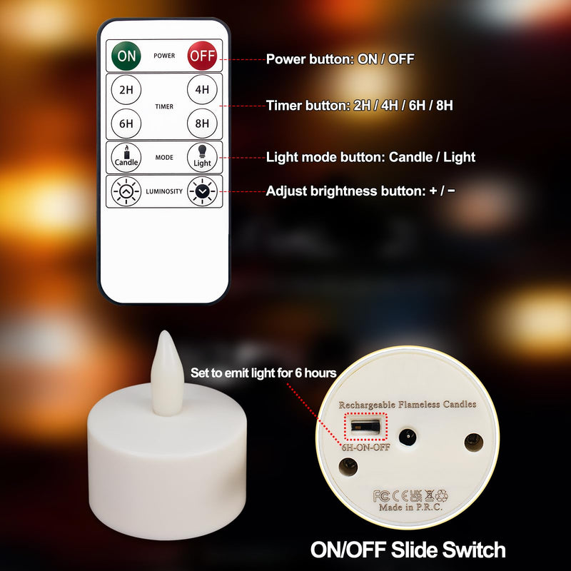 [Australia - AusPower] - Rechargeable Candles Tea Lights with Remote Timer, LED Tea Lights Candles Battery Operated, Rechargeable Flameless Candles for Home Decor Seasonal Decor 40 Hours 12Pack 