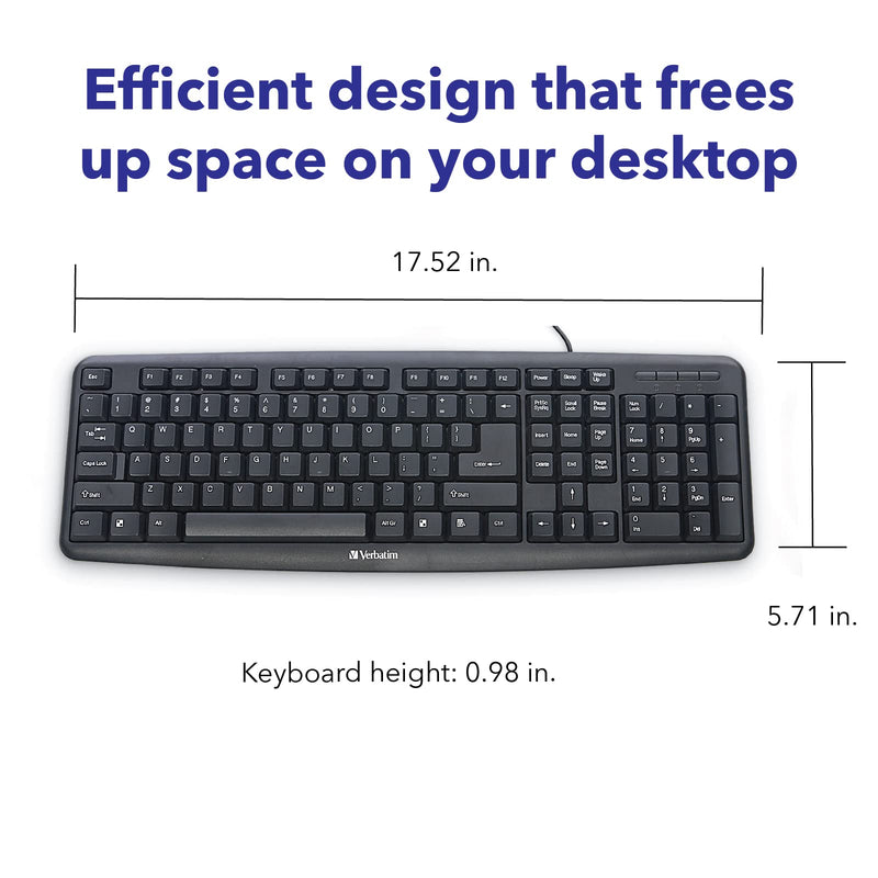 [Australia - AusPower] - Verbatim Slimline Full Size Wired Keyboard USB Plug-and-Play Compatible with PC, Laptop - Frustration Free Packaging Black 