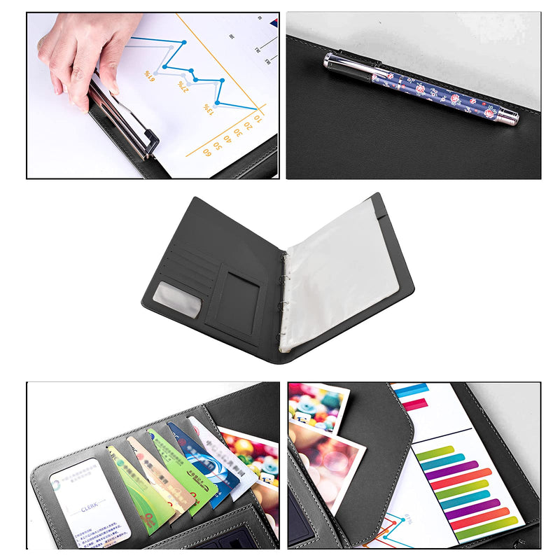 [Australia - AusPower] - Enyuwlcm PU Leather Padfolio Ring Binder with Clipboard Resume Leather Portfolio with 20 Clear Plastic Sleeves Black 