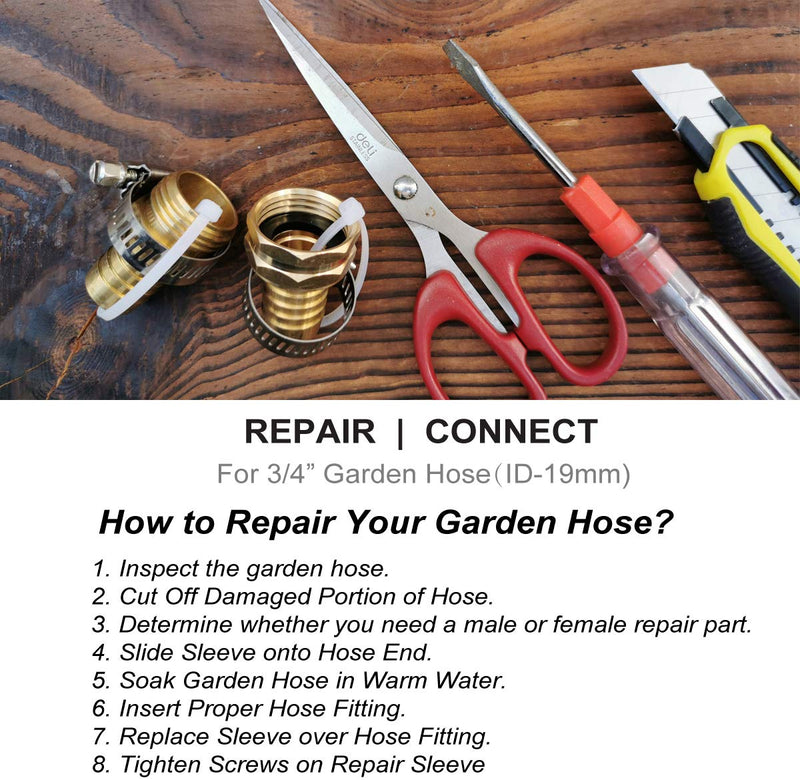 [Australia - AusPower] - PLG Brass 3/4" Hose Repair Connector with Clamps, Male and Female Garden Hose End Repair Fittings 2 Set For 3/4"(inches) Hose 