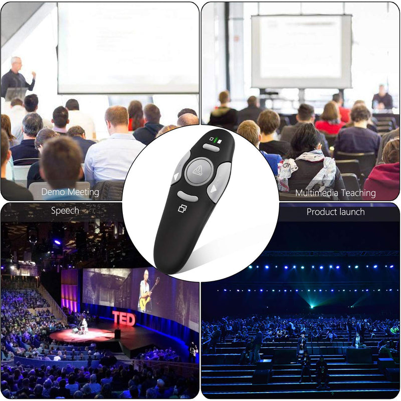 [Australia - AusPower] - Presentation Clicker Remote Laser Pointer - Wireless USB Presenter - Slideshow PowerPoint Clicker - Compatible with Win10︱MAC - Support PPT︱Keynote︱Google Slides (K100B) K100B 