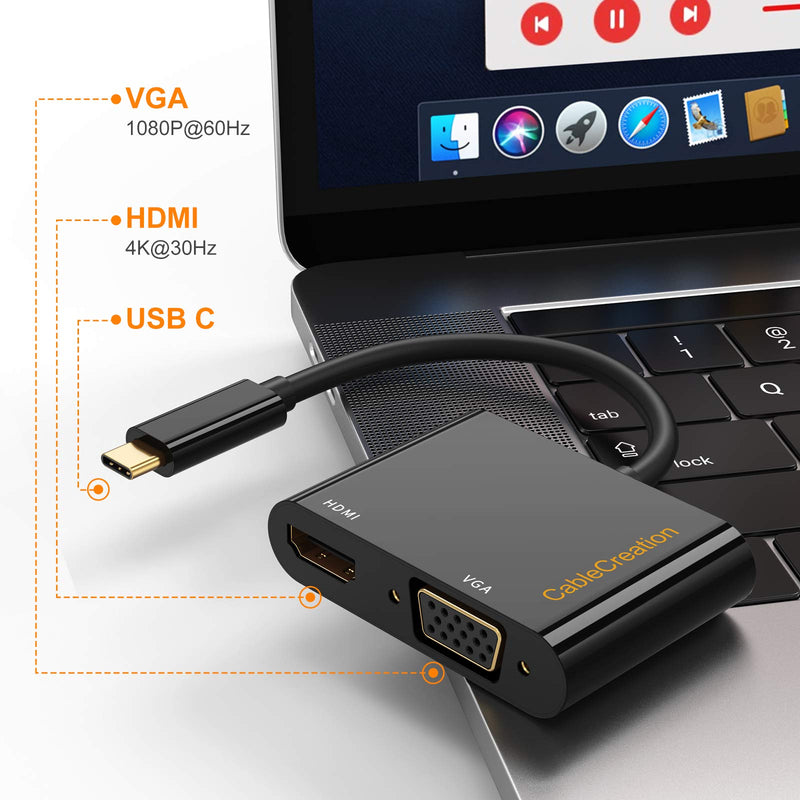 [Australia - AusPower] - USB C to HDMI VGA Adapter, CableCreation Type C to VGA to USBC Compatible with Galaxy S22 Ultra, MacBook Pro 2020, iPad Pro 2020, Yoga 910, Surface Go Black-1Pack 