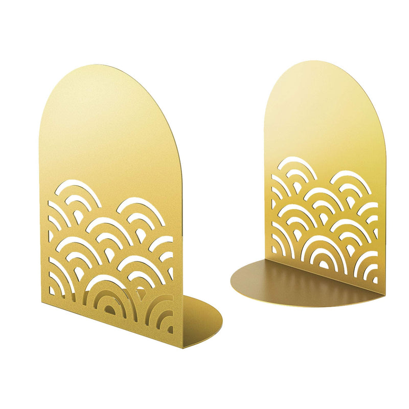 [Australia - AusPower] - QiMing Ukiyoe Auspicious Clouds Bookends for Books,1 Pair Metal Wavy Pattern Book Holders for Office Shelves Adults & Kids Gift(Gold) Gold 