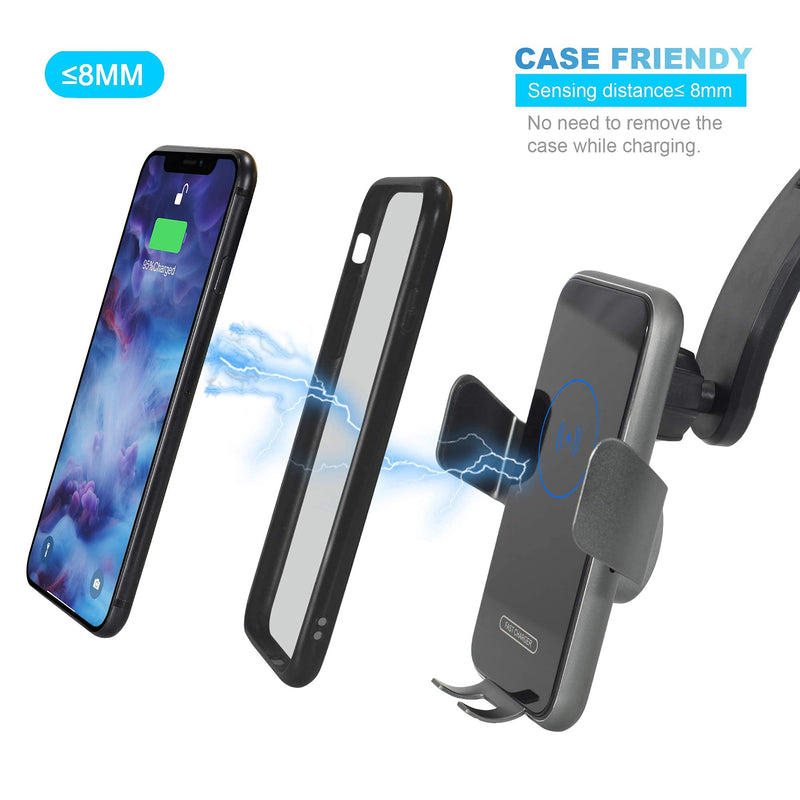 [Australia - AusPower] - Wireless Car Phone Holder Mount Charger 15W, DAYEDZ Auto-Clamping Air Vent Dashboard Qi Charger + QC3.0 Car Charger, Compatible with iPhone 12/11 Pro/XS/XR/X/8 Series/Galaxy S20/S10/S10+/S9/Note 20/10 Black/Grey 