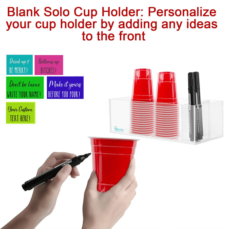 [Australia - AusPower] - Beautyflier Double Solo Clear Disposable Cup Holder with 2 Marker Slots, Acrylic Organizer Storage Farmhouse Bar Party Décor Holiday Christmas Housewarming Hostess Bridal Couples Gift (Clear) 