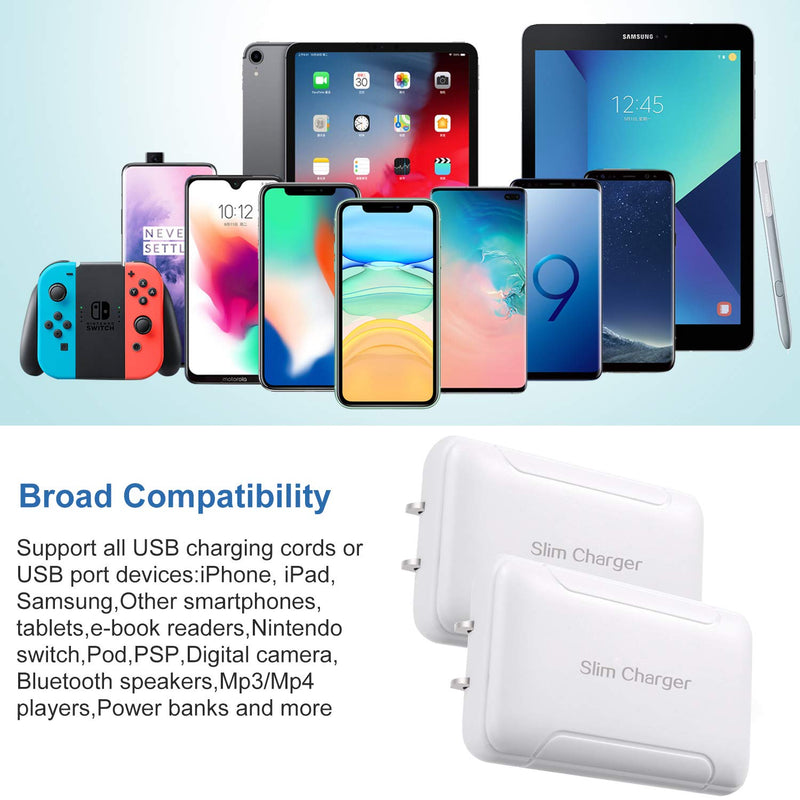 [Australia - AusPower] - USB Wall Charger, Foldable Charger Adapter, Pofesun 2-Pack Dual Port Foldable Fast Charger Block Power Adapter Compatible for iPhone 11/ Pro/MAX/X/XS/XR/XS Max/8/7/6/Plus,Pad,Samsung Galaxy-White White,White 
