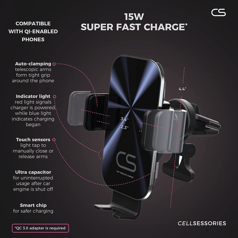 [Australia - AusPower] - Wireless Car Charger, 15w Qi Fast Charging Auto Clamping, Car Phone Charger Mount, Windshield Dashboard Air Vent Phone Holder for Samsung Note, Galaxy, Huawei, Lg, iPhone 13, 12, Mini, Max Pro etc. 