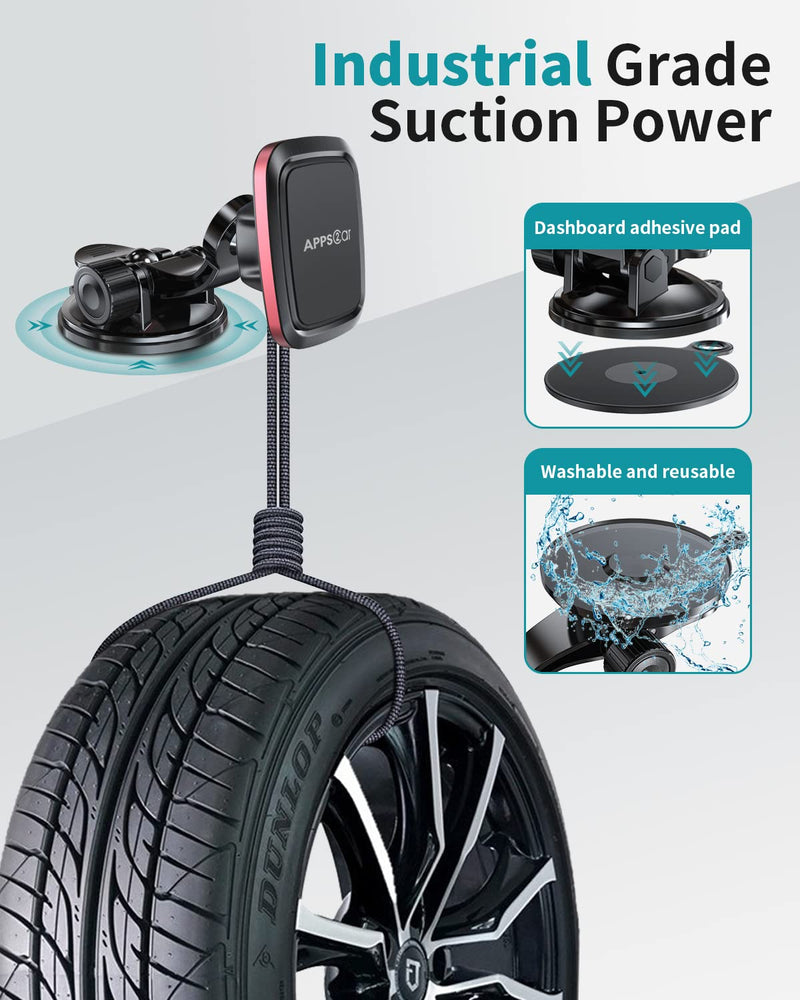 [Australia - AusPower] - Magnetic Car Phone Mount with Adjustable Arm Universal Dashboard Windshield Cell Phone Holder for Car Dash Strong Gel Suction Compatible with iPhone 12 Pro 11 Pro Xs XS Max XR X, Samsung S10 S9 S8 S7 