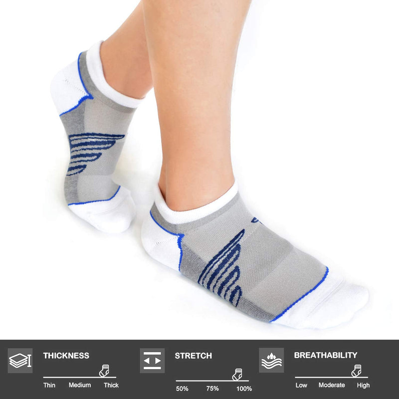 [Australia - AusPower] - Compression Ankle Cushioned Running Sport Socks for Men Women, Busy Socks Low Cut Arch Support Tab Athletic Socks 3 Pairs 002# Light Grey Small-Medium 