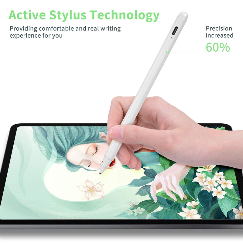 [Australia - AusPower] - iPad Pro 12.9" 2020 4th Generation Stylus Pencil,Active Capacitive Stylist Pen Compatible with Apple iPad Pro 12.9-inch 2020 4th Gen,Good on Drawing and Writing Type-C Rechargeable Pen, White 