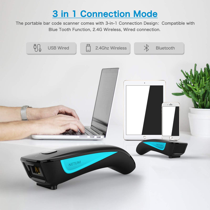 [Australia - AusPower] - NETUM Bluetooth Barcode Scanner, Wireless 1D Laser USB Bar Code Reader Compatible with Smart Phone, Tablet, PC for Store, Supermarket, Warehouse - C830 