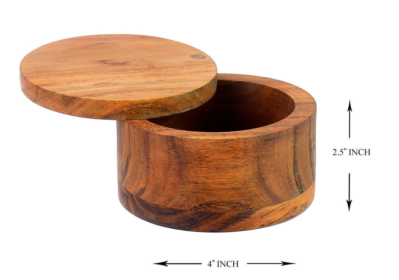 [Australia - AusPower] - Kaizen Casa Acacia Wood Salt or Spice Box with Swivel Cover perfect for keeping table salt, gourmet salts, herbs or favorite seasonings, close at hand on your countertop. 