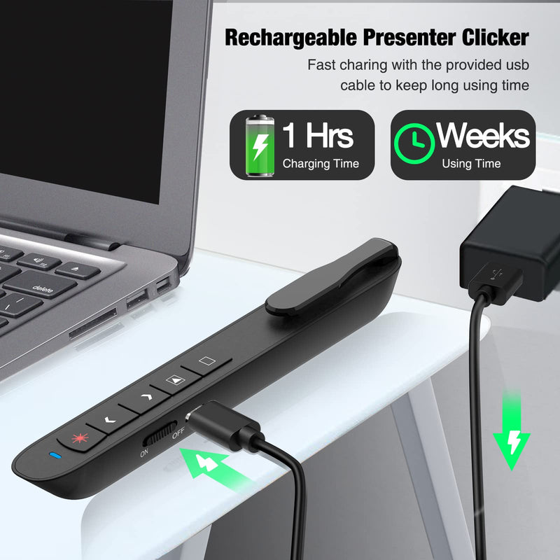 [Australia - AusPower] - Presentation Clicker Green Laser Pointer, Rechargeable PowerPoint Clicker Wireless Presenter Remote, RF 2.4GHz USB Presentation Pointer Slide Advancer with Hyperlink Volume Control for Mac Computer Q91 Green Light 