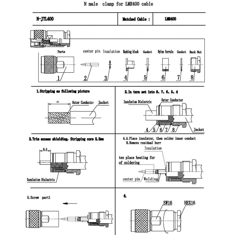 [Australia - AusPower] - N Connectors Male Rf Coaxial Connector for LMR400 Cable Belden 9913 RG8 Cable Nickel Machined Brass Construction (4piece clamp) 