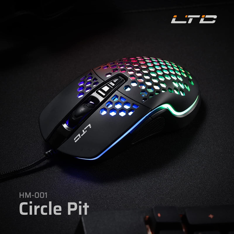 [Australia - AusPower] - LTC Circle Pit HM-001 RGB Gaming Mouse with Lightweight Honeycomb Shell, Adjusted 6400DPI, 6 Programmable Buttons, Black 