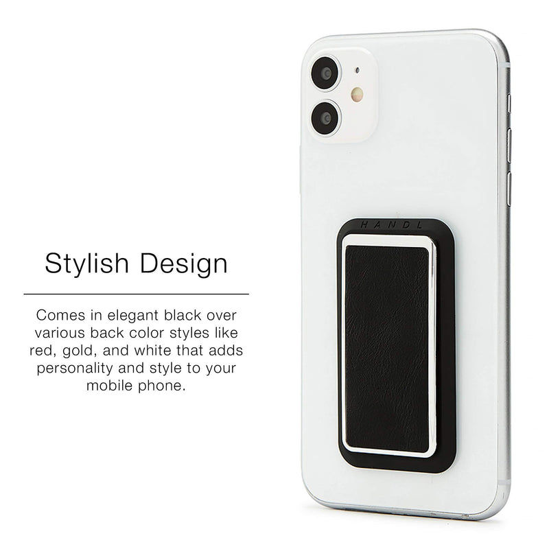 [Australia - AusPower] - HANDL New York HANDLstick Black and Chrome Professional Leather Collection Grip and Stand for Smartphone 