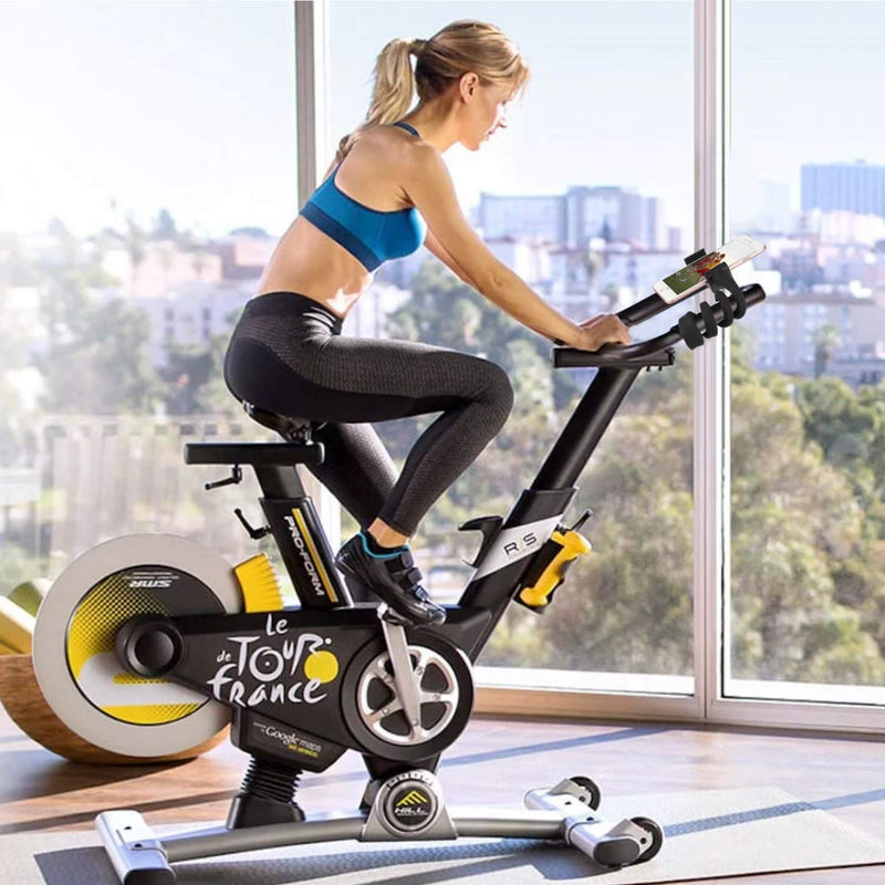 [Australia - AusPower] - iTODOS Portable Flexible Cell Phone Holder Stand for Treadmill, Spin Bike, Bed, Car, Kitchen, Desk, Grocery Shopping Cart,Compatible with iPhone, Android, GoPro, DSLR, Action Camera(Black) 