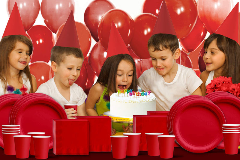 [Australia - AusPower] - Solid Red Birthday Party Supplies Set Plates Napkins Cups Tableware Kit for 16 