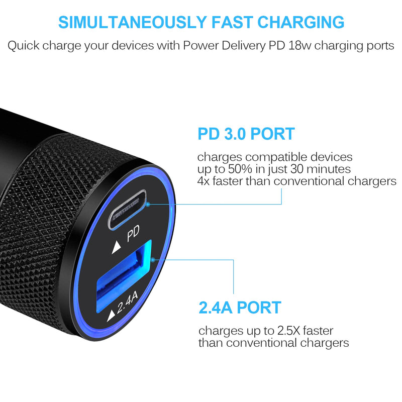 [Australia - AusPower] - USB C Fast Car Charger,30W Cigarette Lighter Rapid Car Adapter Plug Power Delivery 3.0 & 2.4A Compatible with iPhone 13 Pro Max/12 Pro Max/12 Mini/11,Samsung Galaxy A52s 5G S20 Ultra 5G S10,LG Black 