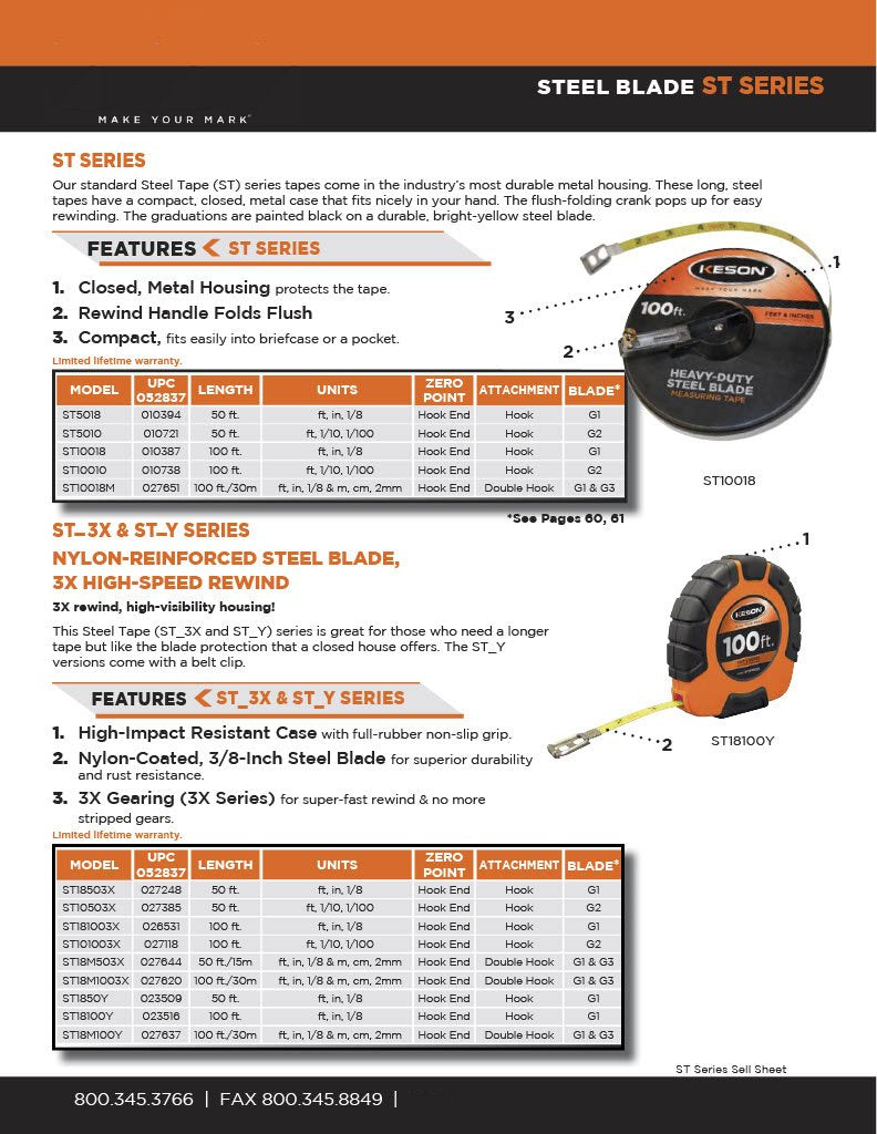 [Australia - AusPower] - Keson ST10018M Closed-Metal Housing Steel Tape Measures (Graduations: ft., in., 1/8 & cm, mm), 100-Foot / 30M 100-Foot/30m ft, in, 1/8 & m, cm, 2mm 
