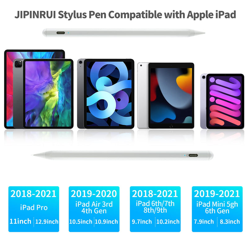[Australia - AusPower] - Stylus Pen for iPad,Pencil with Palm Rejection,Tilt,Compatible with 2018-2021 Apple iPad Pro 11/12.9 inch,iPad 6th/7th/8th/9th,iPad Mini 5th/6th,iPad Air 3rd/4rd,for Painting,Sketching,Doodling White 