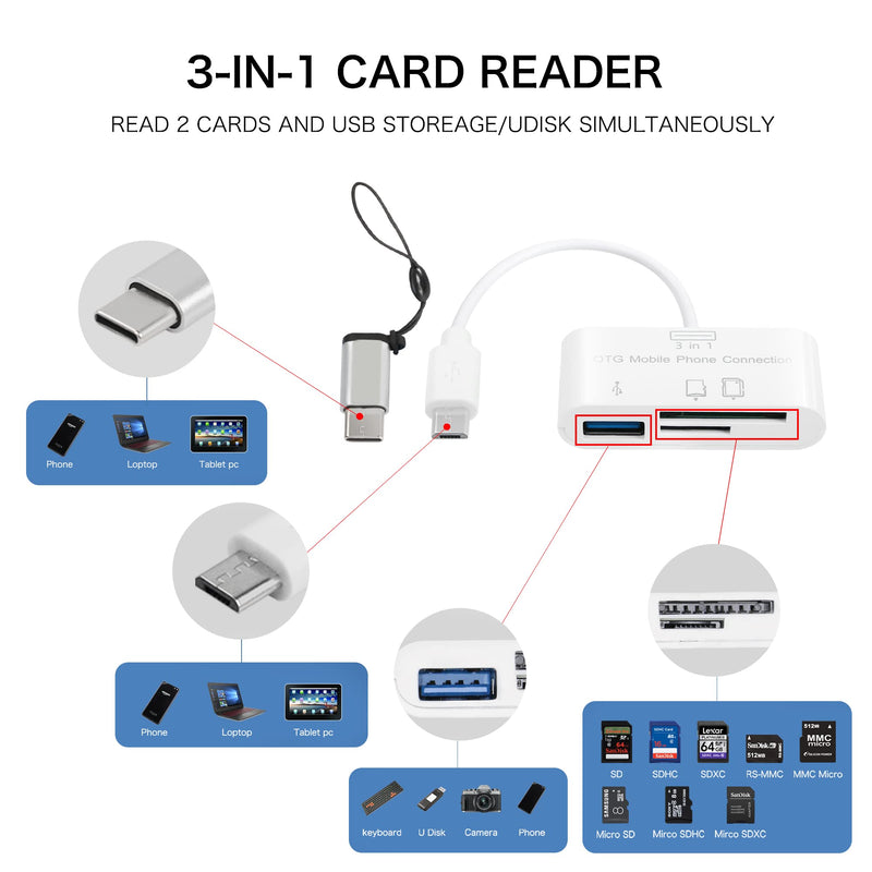 [Australia - AusPower] - YACSEJAO USB C SD Card Reader Adapter, Type C Micro SD TF Card Reader Adapter, 3 in 1 USB C to USB Camera Memory Card Reader Adapter for More UBC C Devices 