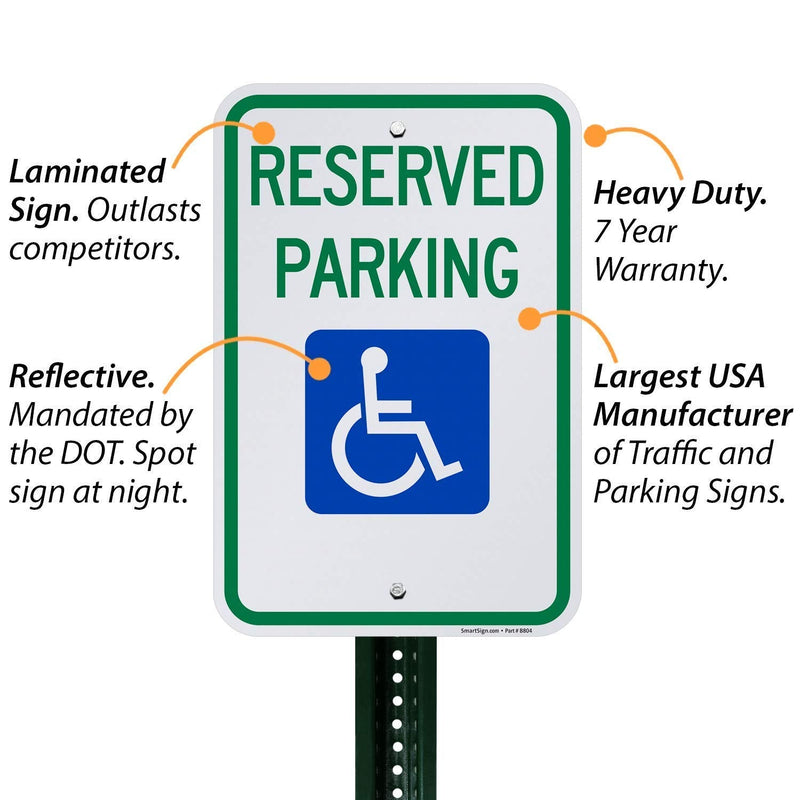[Australia - AusPower] - SmartSign Basics Reserved Parking Federal Handicap Parking Sign | 12" x 18" Engineer Grade Reflective ACM Reflective Aluminum Composite 12" x 18" 