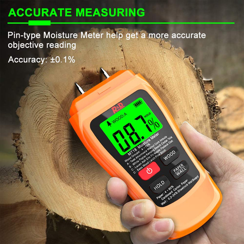 [Australia - AusPower] - Wood Moisture Meter Two Pins Wall Moisture Detector Paper Humidity Tester for Wood Building Material Firewood Moisture Meter Walls Paper Floor (Orange) Orange 