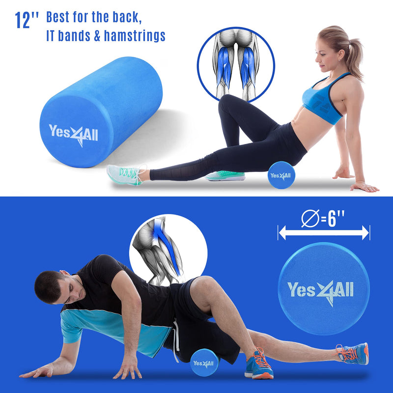 [Australia - AusPower] - Yes4All EVA Foam Roller for Back, Legs, Physical Therapy, Exercise, Deep Tissue, and Muscle Massage – Medium Density Foam Roller – Support Pain Relieved, Back, Legs, and Muscle Recovery A. Blue 12-inch 