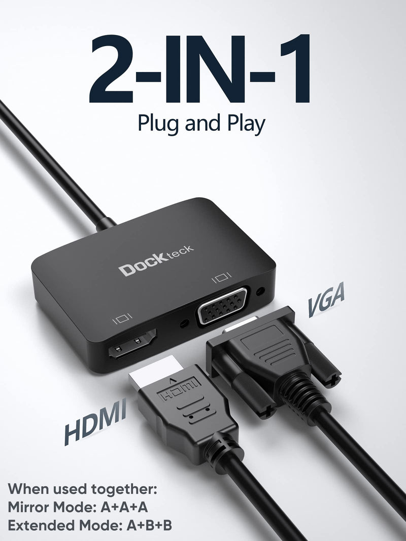 [Australia - AusPower] - USB C Video Adapter, Type C HDMI VGA Adapter 4K@60Hz, USB C VGA Adapter 1080P, Dockteck USB-C VGA Splitter for MacBook Pro/Air, iPad Pro/Air, Chromebook, Surface Pro/Go, Dell Xps, Pixelbook, Galaxy Black-4K@60Hz 