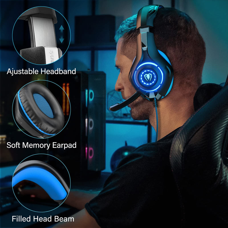 [Australia - AusPower] - 7.1 Gaming Headset for PC, Computer Gaming Headphones with Noise Cancelling Mic/Microphone, PC Gaming Headset with LED Lights for PC, PS4/PS5 Console, Laptop 