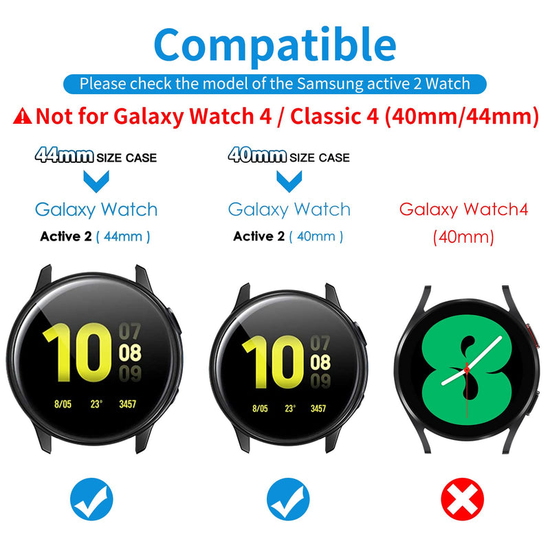 [Australia - AusPower] - EZCO 3-Pack Screen Protector Compatible with Samsung Galaxy Watch Active 2 40mm 44mm (Not for Galaxy Watch 4), Plated Soft TPU Case Full Coverage Screen Protective Cover Bumper for Active 2 Watch Black/Silver/Clear 