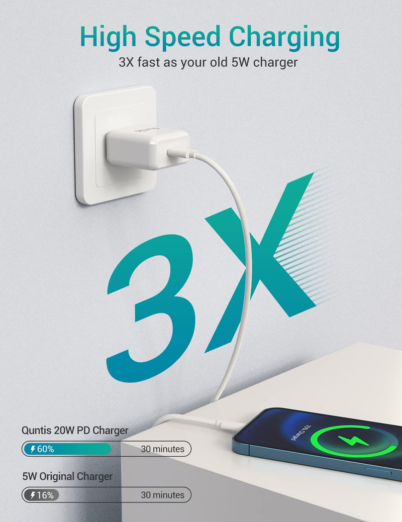 [Australia - AusPower] - iPhone 13 Fast Charger MFi Certified - Quntis 20W iPhone Rapid Charger Adapter with 6FT USB C to Lightning Cable Fast Charge for iPhone 13 Mini Pro Max 12 11 XS Max XR X iPad Pro AirPods Pro, White 