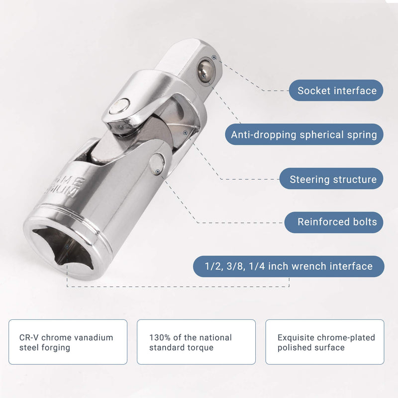 [Australia - AusPower] - MAEXUS Universal Joint Socket, 1/4", 3/8", 1/2" Universal Joint Socket Sets, 3 Pcs Swivel Extension Drive U-Joints Drive Universal Joint, Universal Bendable Adapter Socket Tools for Father's Day 