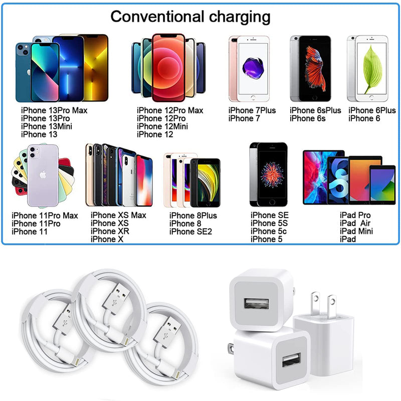 [Australia - AusPower] - iPhone Charger,Apple iPhone Charger 3Pack USB Wall Charger Travel Plug Adapter Apple Fast Charging Lightning Cable Compatible with iPhone 13/12/11 Pro Max/8/8 Plus/XS MAX/XR/XS/X/7/7 Plus/SE/AirPods 